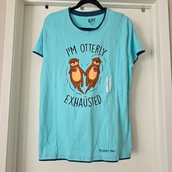 NEW Lazy One PJ  T-Shirt I'm Otterly Exhausted Morro Bay Otter Graphic Tee Sz M - Picture 1 of 8